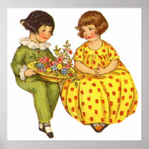 Two Children with Flowers Poster/Print