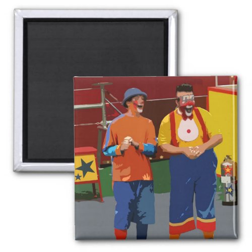 Two clowns cartooned bright colors magnet