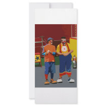 Two clowns cartooned bright colors rack card
