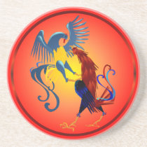 Two Colorful Fighting Roosters Coasters