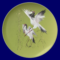Two Cranes In Bamboo Plates plates