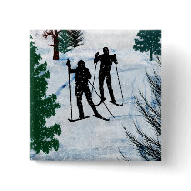Two Cross Country Skiers Pins