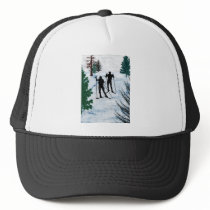 Two Cross Country Skiers Mesh Hat