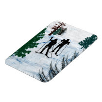 Two Cross Country Skiers in Snow Squall Rectangular Magnet