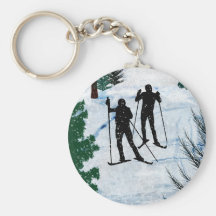Two Cross Country Skiers Key Chains