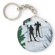 Two Cross Country Skiers Key Chains