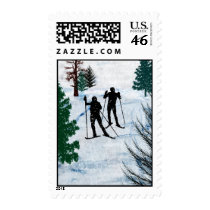 Two Cross Country Skiers Postage