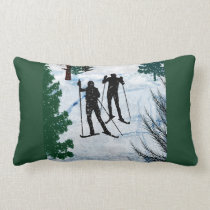 Two Cross Country Skiers Snow Squall Pillow