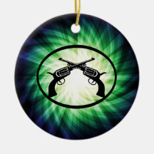 Two Crossed Pistols; Glowing Christmas Tree Ornaments