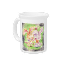 Two Cuddly Cute Purple & Orange Bunnies Pitchers