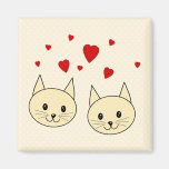 Two Cute Amber Color Cats with Red Hearts. Magnets