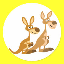 Zwei nette Karikatur-Känguru-runder Aufkleber sticker