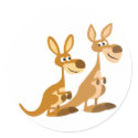 Two Cute Cartoon Kangaroos Round Sticker by Lioness_Graphics Two Cute Cartoon Kangaroos Round Sticker