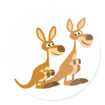 Two Cute Cartoon Kangaroos Round Sticker