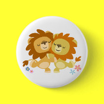 Two Cute Cartoon Lions Tango Button Badge