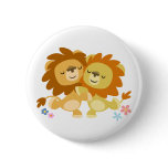 Two Cute Cartoon Lions Tango Button Badge