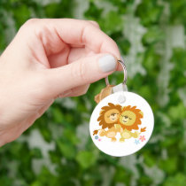 Two Cute Cartoon Lions Tango Keyring keychains