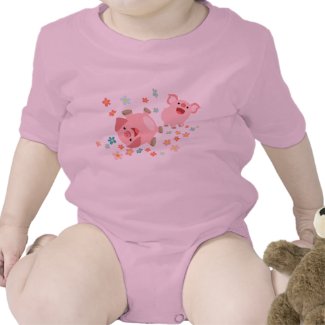 Two Cute Cartoon Pigs in Spring Baby Clothing shirt