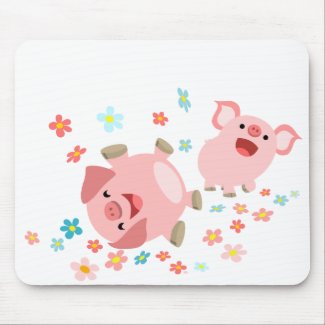 Two Cute Cartoon Pigs in Spring Mousepad mousepad