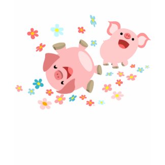 Two Cute Cartoon Pigs in Spring Women T-Shirt shirt