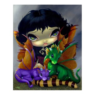 Two Cute Dragonlings ART PRINT dragon fairy print