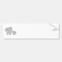 Two Cute Elephants. Cartoon. Bumper Stickers