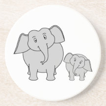 Two Cute Elephants. Cartoon. Drink Coaster