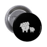 Two Cute Elephants. Cartoon on Black. Pinback Buttons