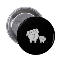 Two Cute Elephants. Cartoon on Black. Pinback Buttons