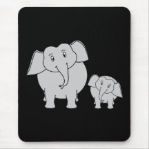 Two Cute Elephants. Cartoon on Black. Mousepad