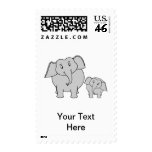 Two Cute Elephants. Cartoon. Postage Stamp