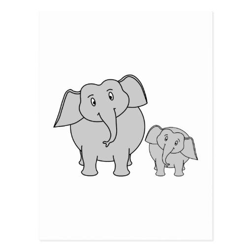Two Cute Elephants. Cartoon. Postcard