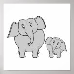Two Cute Elephants. Cartoon. Print