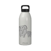 Two Cute Elephants. Cartoon. Water Bottles