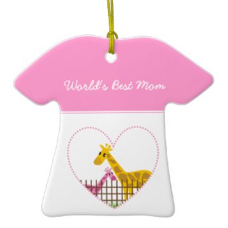 Two cute giraffes in a dotted heart Mother Child ornament