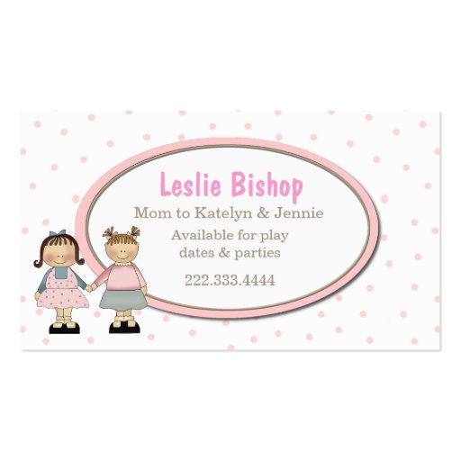 Two Cute Girls Play Date Card Business Card Template