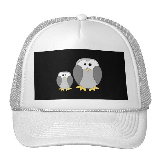 Two Cute Penguins. Cartoon. Mesh Hat