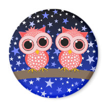 two cute pink owls magnets