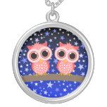 two cute pink owls necklace