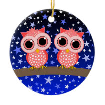 two cute pink owls ornaments