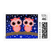 two cute pink owls stamps