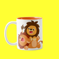 Two Cute Playful Cartoon Lions Mug mugs