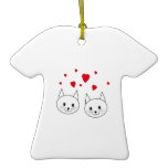 Two Cute White Cats with Red Hearts. Ornaments