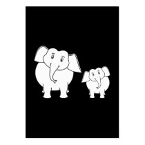 Two Cute White Elephants on Black. Cartoon. Business Card