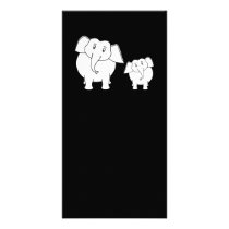 Two Cute White Elephants on Black. Cartoon. Photo Card Template