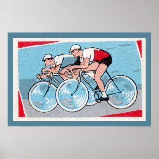 Two Cyclists Vintage Print