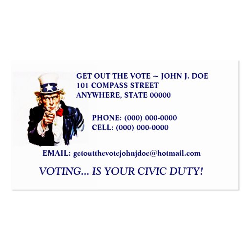 TWO DIFFERENT UNCLE SAM DESIGN GOTV BUSINESS CARDS (front side)