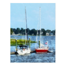 Two Docked Sailboats Norwalk, CT Post Card