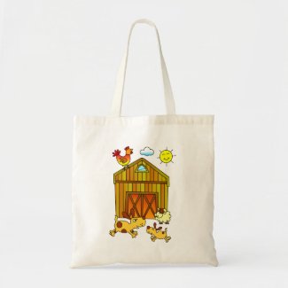 Two Dogs, Mummy and Baby, Playing Around Barn Budget Tote Bag