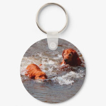 two dogs playing in the water keychain
